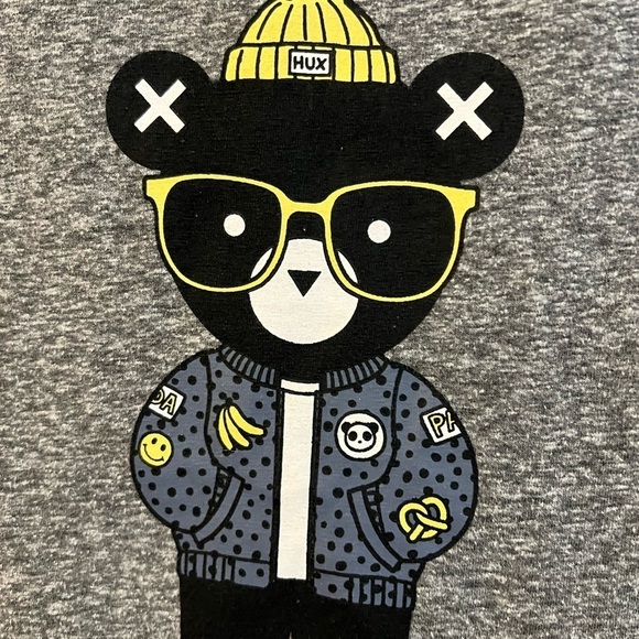 Huxbaby Tee Shirt Size 4 Bear Graphic Long Sleeve Slub Grey - Picture 5 of 6